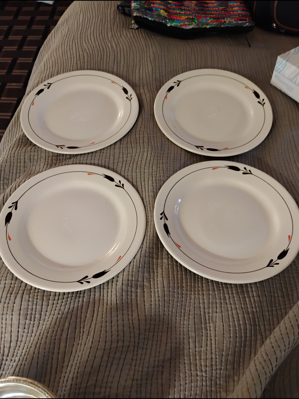 Oxford White Dinner Plates with Black & Orange Leaf Trim